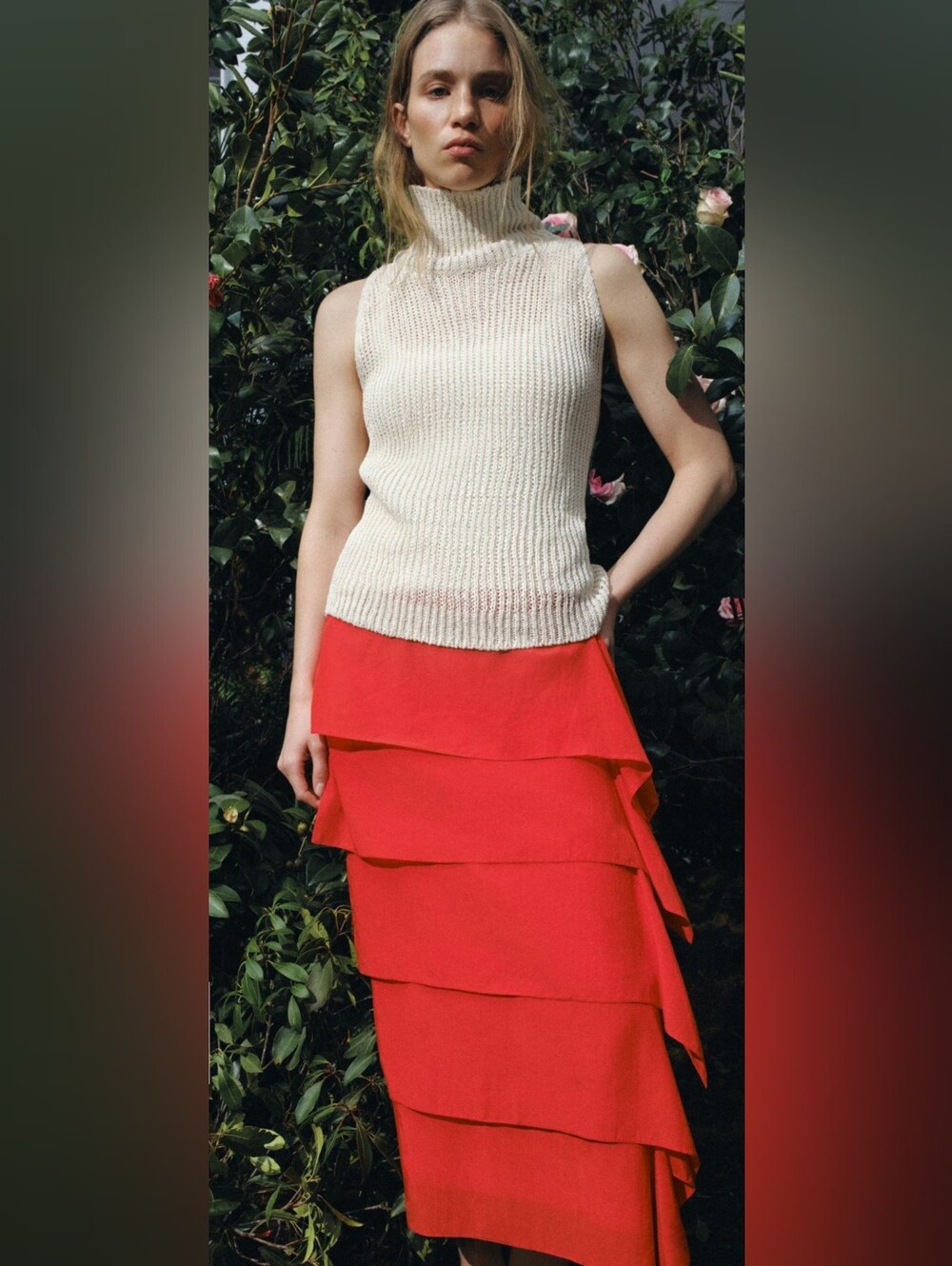 ZARA ZW COLLECTION RED RUFFLED SKIRT ❤️❤️❤️